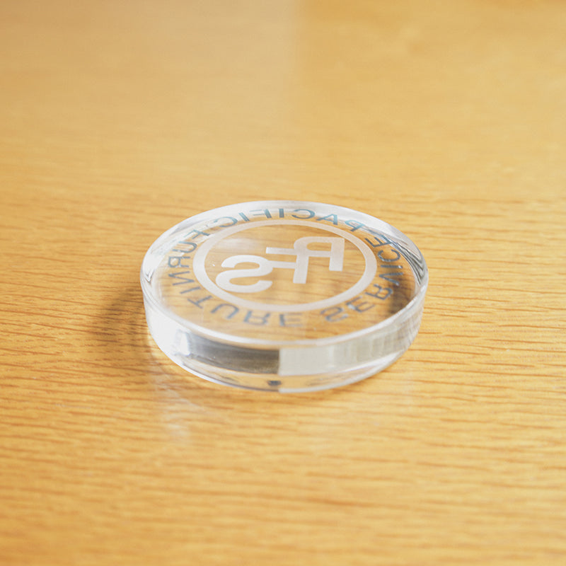 P.F.S. GLASS PAPER WEIGHT